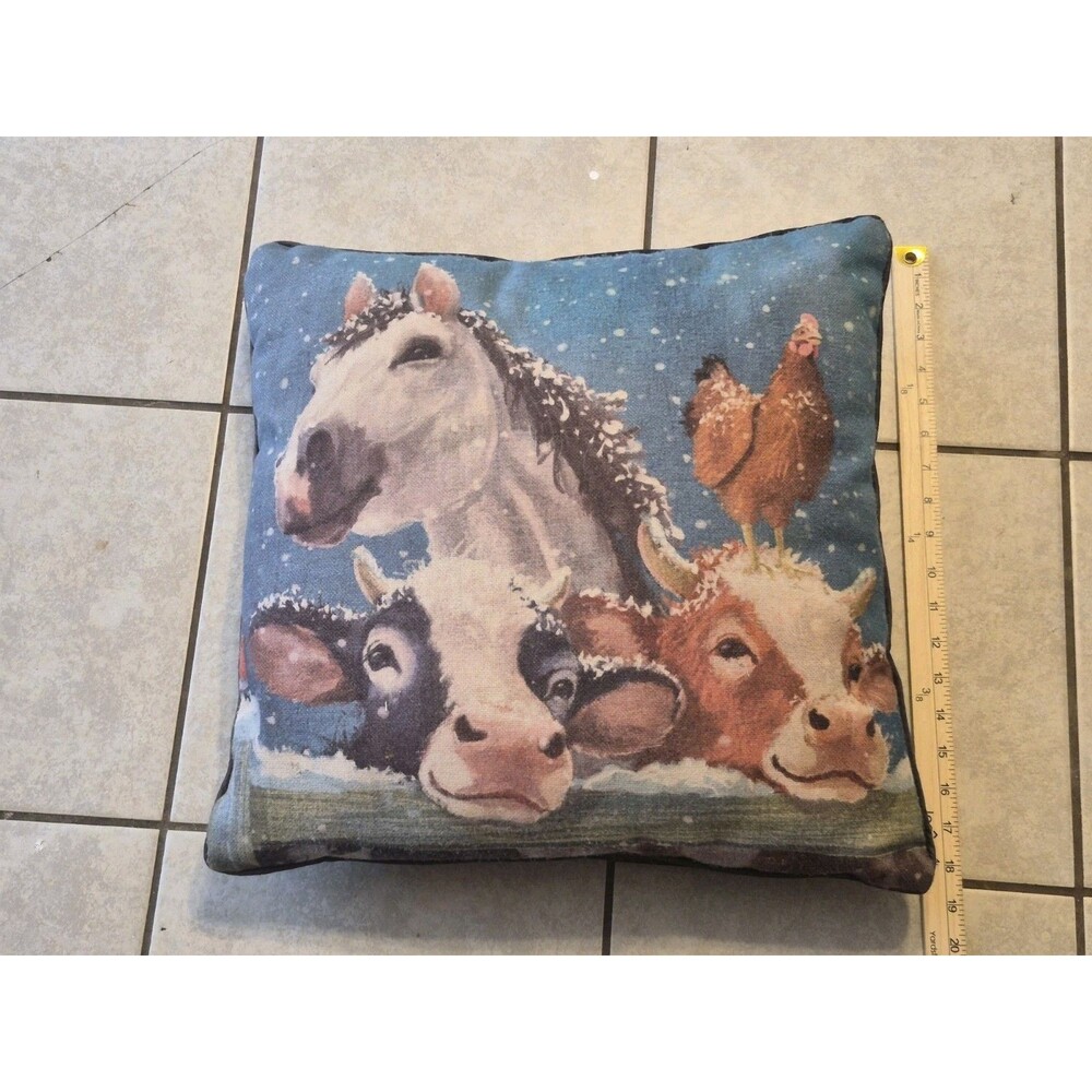 Horse Cow Chicken Equestrian Pony Throw Pillow Ranch Chic Country - Picture 3 of 4
